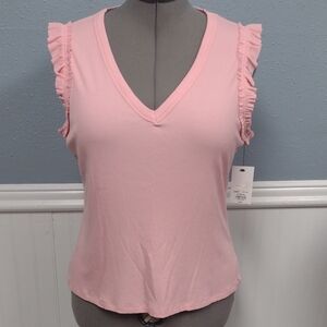 NEW Nine West Pink Ruffle V-Neck Tank Top
